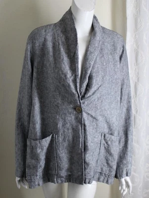 Chaqueta Blazer Coldwater Creek Talla L L L Lino Pesado Gris Tejido Un Botón Lino Foto 1 de 4