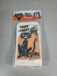 Vintage Unique Industries Black Cat Trick Or Treat Bags (50) BRAND NEW SEALED - Picture 1 of 2