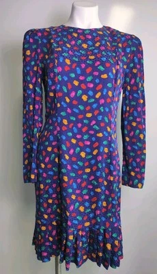 Vestido de Seda Maggy London Color Vibrante Talla 10 Texturizado Años 80 Manga Larga EVC Foto 1 de 4