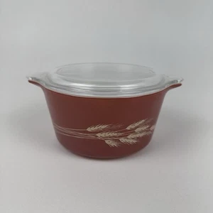 Pyrex 473-B Autumn Harvest Wheat 1 L Round Covered Casserole Baking Dish W/ Lid - Picture 1 of 15