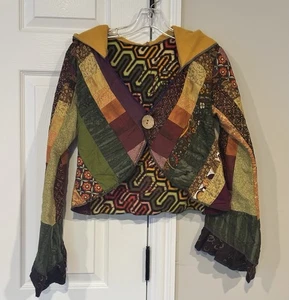 Felpa con cappuccio Avant Garde Hippie Vintage Y2K Patchwork Boho Elfo 32" petto - Foto 1 di 6