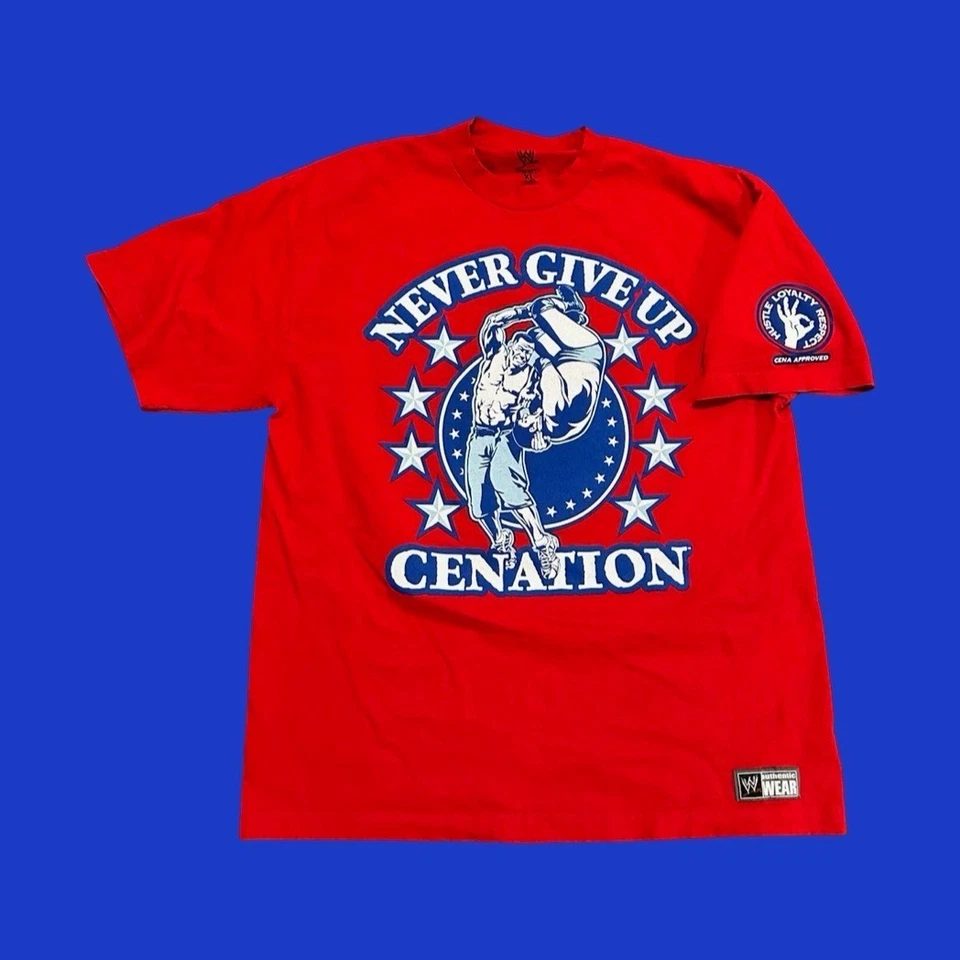 Подлинная футболка WWE John Cena «Never Give Up Cenation» 2011 ретро красная мужская размер XL - Изображение 1 из 4