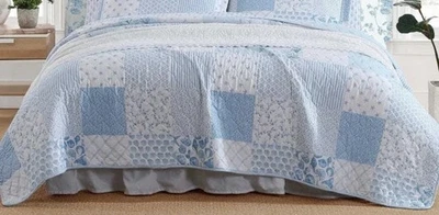 Edredón Laura Ashley Colleen's Coastal Patchwork Azul 100% Algodón King Nuevo Foto 1 de 4
