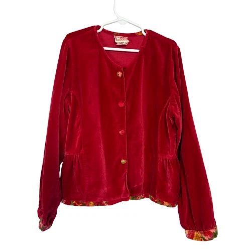 Chaqueta de Terciopelo Cornelloki Años 90 April Cornell Niñas 9/10 Rojo Borde Floral Foto 1 de 4