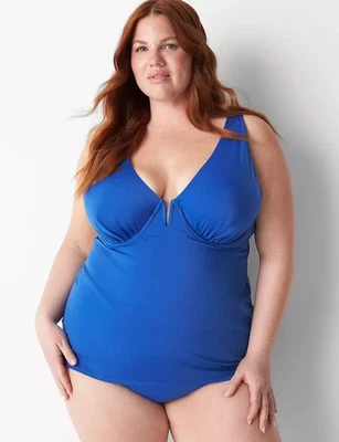 LANE BRYANT CACIQUE NATACIÓN AZUL CON AROS V-WIRE TANKINI TOP TALLA 44DD - ¡NUEVO CON ETIQUETAS!  Foto 1 de 4