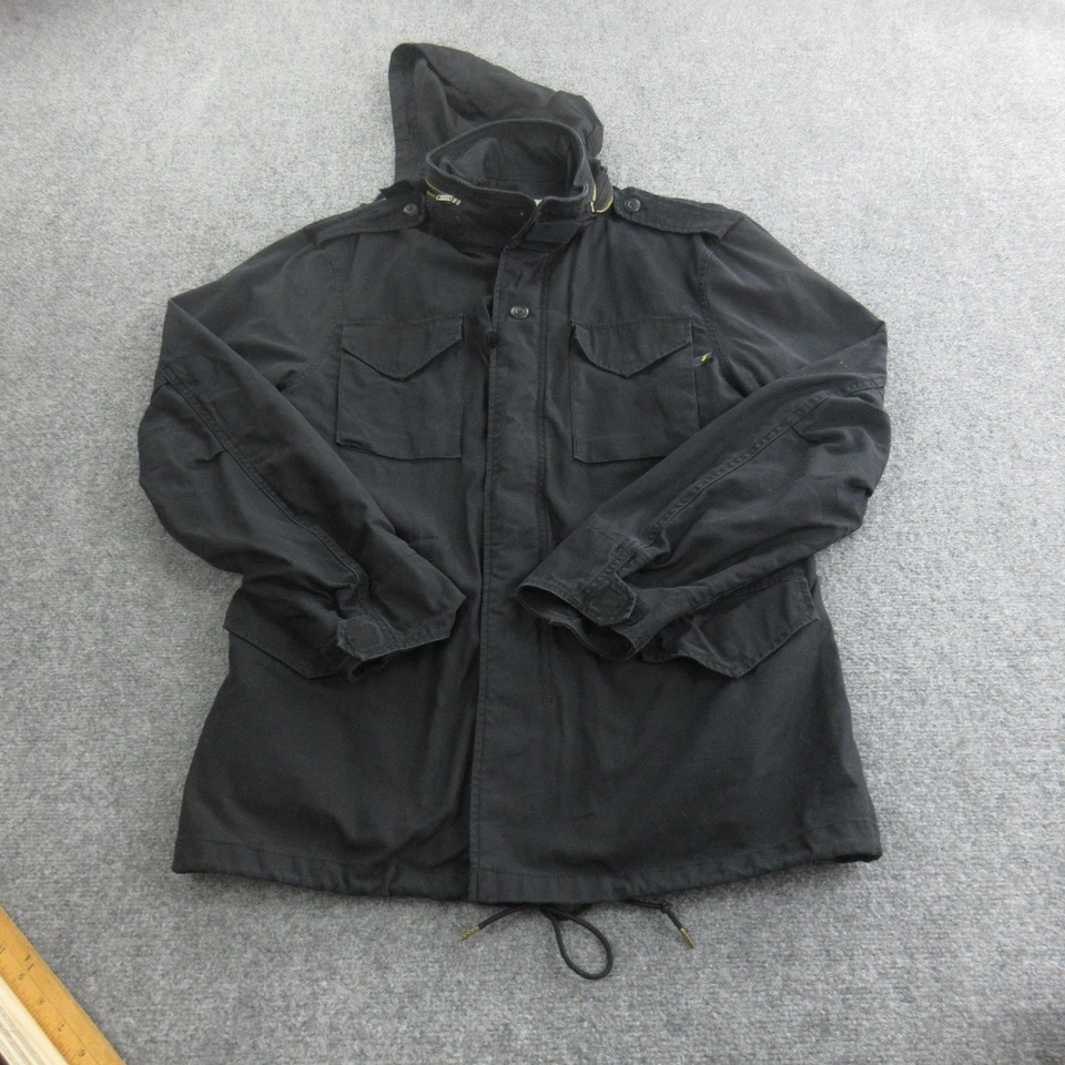 Vintage Alpha Industries Jacket Mens Large Black M-65 Field Coat Hooded 90s - Image 1 of 4