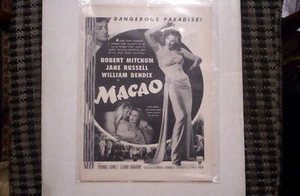 Macao 1952 Magazine Ad JANE RUSSELL,ROBERT MITCHUM - Picture 1 of 1