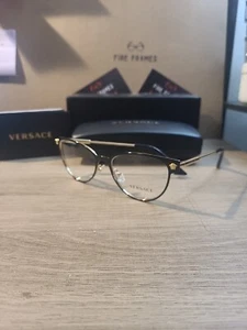 Versace MOD. 1277 1433 Black & Gold Eyeglasses Frames 54-17-140 Cat Eye Italy - Picture 1 of 9