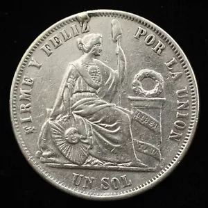 1867 Republic of Peru 1 Sol Silver Coin - .900 Silver (P0170) - Picture 1 of 2