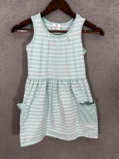 Hanna Andersson girl dress 130 green striped sleeveless fit flare pockets cotton