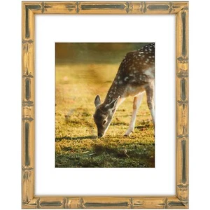 11x14 Bamboo Style Picture Frame With White Mat For 8x10 Photocolor Gold With Da - Picture 1 of 7