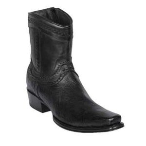 Los Altos BLACK SMOOTH OSTRICH Ankle Boot SQUARE Toe Side Zipper EE 76B9705 - Picture 1 of 2