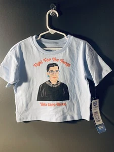 Rebel Girls Light Blue Ruth Bader Ginsburg Short Sleeve Cropped Graphic XS 4/5 - Picture 1 of 2