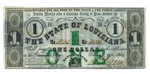 1862 Baton Rouge STATE OF LOUISIANA 1 $ veraltete Währung -- gedruckt auf Miss Notes - Bild 1 von 2