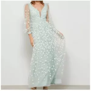abito da sera maxi verde chiaro bcbgmaxazria cheyenne appliqué come nuovo pizzo 6 - Foto 1 di 16