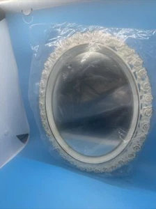 Vintage Syroco Oval Mirror Vanity Tabletop Mirror White Gold Trim 9.75w X 11.75h - Picture 1 of 8