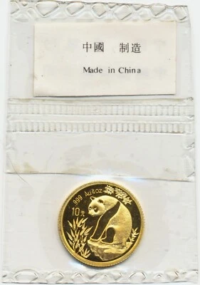 1/10 oz 10 Yuan China Goldmünze Panda 1993 BU in Originalfolie, P0643 - Bild 1 von 2