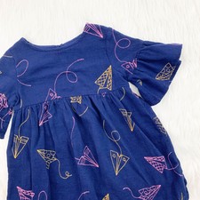 Cat & Jack Girls Paper Airplane Dress Size 4 Embroidered Bell Sleeve Navy