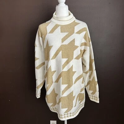 Suéter retro vintage Dana Scott talla grande 1X dorado blanco roto Foto 1 de 4