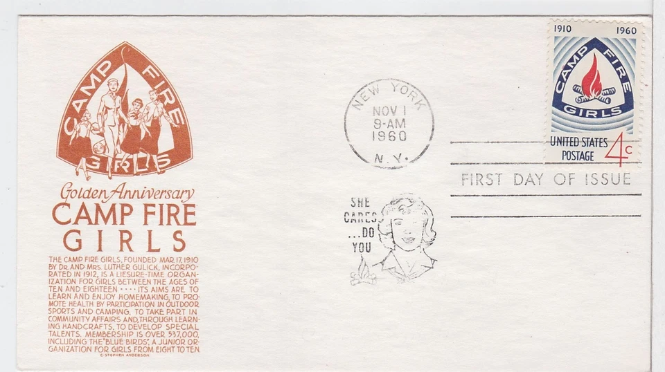 TurtlesTradingPost- Camp Fire Girls -1960 #1167 FDC Anderson Cachet - Image 1 of 1