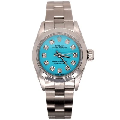 Rolex Oyster Perpetual 25mm Stainless Steel Watch Blue Diamond Dial Ref: 67180 - Image 1 of 4