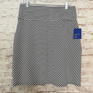 apt 9 womens striped pull on stretch skirt slimming size L black white NWT - Picture 1 of 5