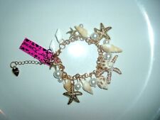  Betsey Johnson Crystals Pearls SEALIFE CHARMS Gold Tone CHAIN BRACELET NWT