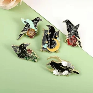 Raven Series Brooch Lapin Pins Set of 5 Crow Black Goth Whimsygoth - Picture 1 of 10