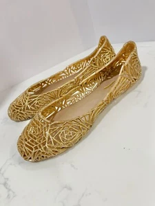GLAZE Alaska Women's Gold Jelly Slip On Flats Close Round Toe Shoes SIZE 9 - Picture 1 of 4
