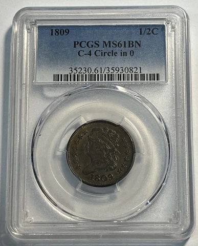 1809 Half Cent PCGS MS 61 BN - C-4  Circle In 0  Great Strike  4th Finest Known Cover