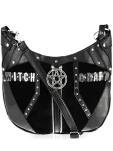 Restyle Witchcraft Pentagram Velvet Faux Leather Gothic Punk Hobo Sack Bag Purse - Picture 1 of 10