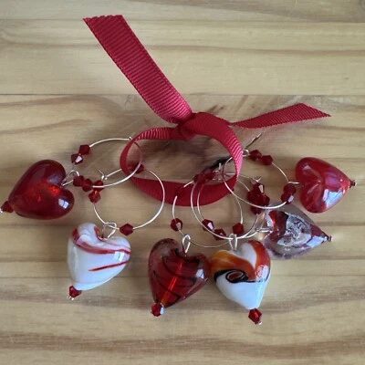 Berloques de anel de copo de vinho coração vermelho coração vermelho festa dos namorados conjunto de 6 - Imagem 1 de 4