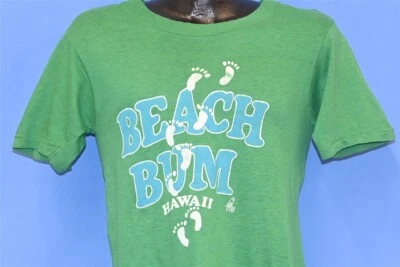 Camiseta vintage años 70 HAWAII BEACH BUM POLY TEES HUELLAS ACRÍLICO VERDE PEQUEÑA S Foto 1 de 4