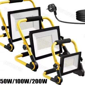 100W/200W LED Fluter Flutlicht Stativ Stecker Baustrahler Scheinwerfer Stecker - Bild 1 von 16