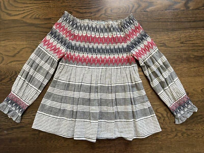 Le tarte Resort Blue White Red Striped Smocked Off Shoulder Top Blouse XS - Image 1 of 4
