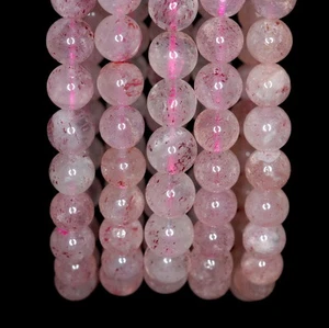 8MM PINK STRAWBERRY LEPIDOCROCITE QUARTZ GEMSTONE GRD AAA ROUND BEADS 7inch - Picture 1 of 5