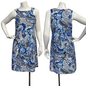 ARYEH Gray and Blue Paisley Sleeveless Short Shift Dress Size Small Artsy Modern - Picture 1 of 13