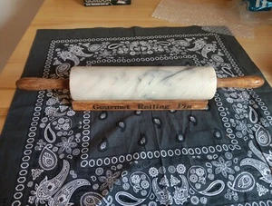 Vintage Marble Gourmet Rolling Pin With Wood Handles and stand Heavy Marble - Picture 1 of 6