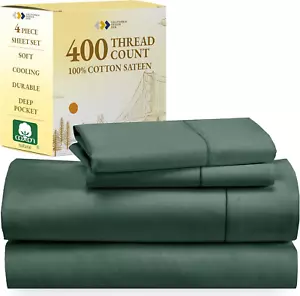 Softest 100% Cotton Sheets, Full Size Sheet Set, 400 Thread Count Sateen Bedding - Picture 1 of 9