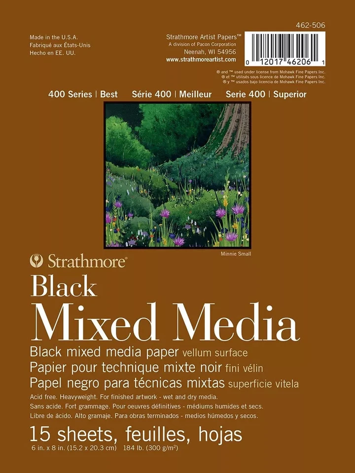 Lote 6 almohadillas de medios mixtos Strathmore serie 400 negras 6"X8"-15 hojas (90 en total) S17 Foto 1 de 1