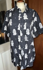 Garamode Men’s Size S Ghost Black & White Boo Goth Halloween Button Down Shirt - Picture 1 of 12