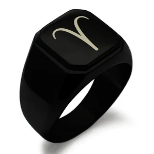 Stainless Steel Astrology Aries Square Mens Square Biker Style Signet Ring - Picture 1 of 4