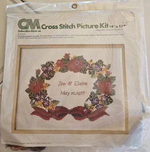 Columbia-Minerva Crewel Picture Kit - 14"x11" - Floral Anniversary Sampler 1977 - Picture 1 of 3
