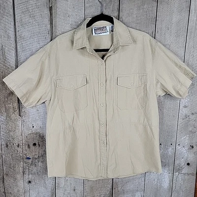 Camisa Gitano Botón Vintage Años 80 90 Beige Botones Doble Bolsillo Pecho Talla L Foto 1 de 4