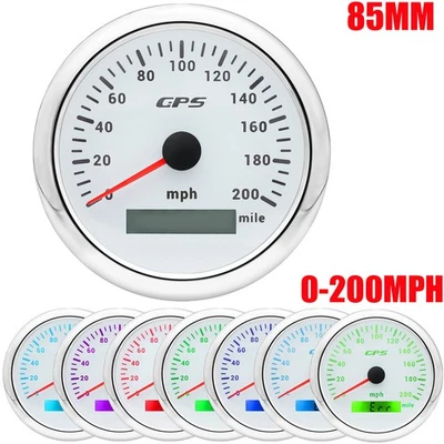 85mm Waterproof GPS Speedometer 0-200MPH 7 Colors LED for Boat Car Motorcycles - Image 1 of 4