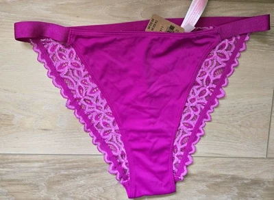 NWT Victoria's Secret PINK Silky Smooth Sheer Lace Back String Bikini Panties L - Image 1 of 3