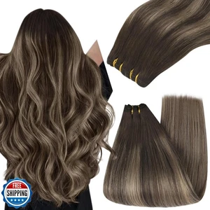 YoungSee Extension Capelli Cucire Trama Balayage Capelli Veri Marrone Cioccolato con Cenere - Foto 1 di 5