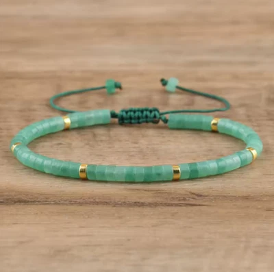 Green Aventurine Tube Beads Bracelet Green Healing Crystal Minimalist Gift Woman - Image 1 of 4