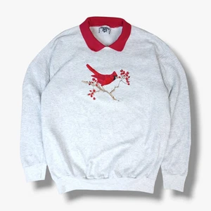 VINTAGE Lee Bird Collared Sweatshirt Medium M Womens Grey Sweater 90s Jumper - Picture 1 of 10