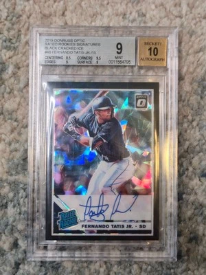 Donruss Optic Fernando Tatis Jr RC 2019 negro hielo agrietado automático/15 BGS COMO NUEVO 9 Foto 1 de 2